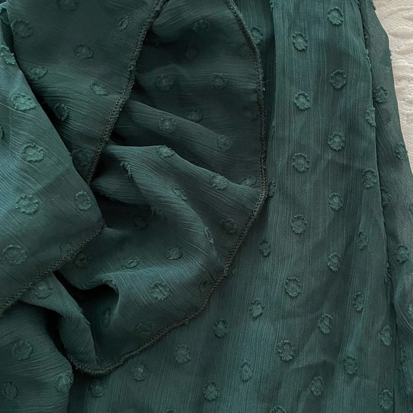 NWOT Lulus Have Harmony Dark Green Swiss Dot Ruffled Faux Wrap Midi Dress Large - Picture 7 of 10